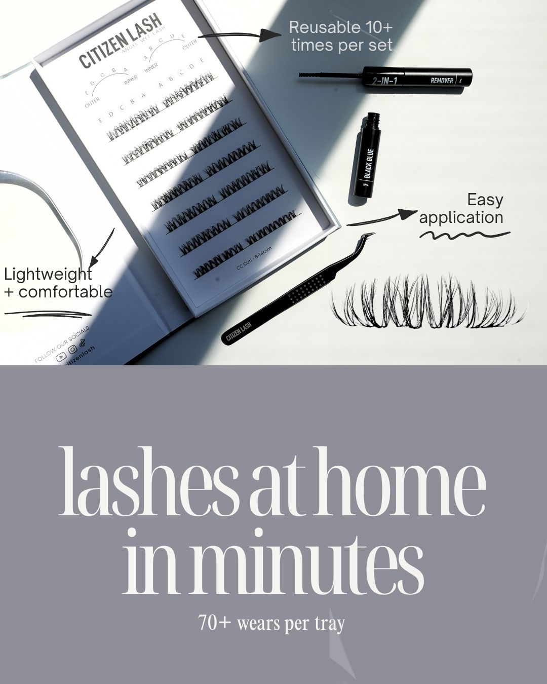 Eyelash packaging with text on a white background