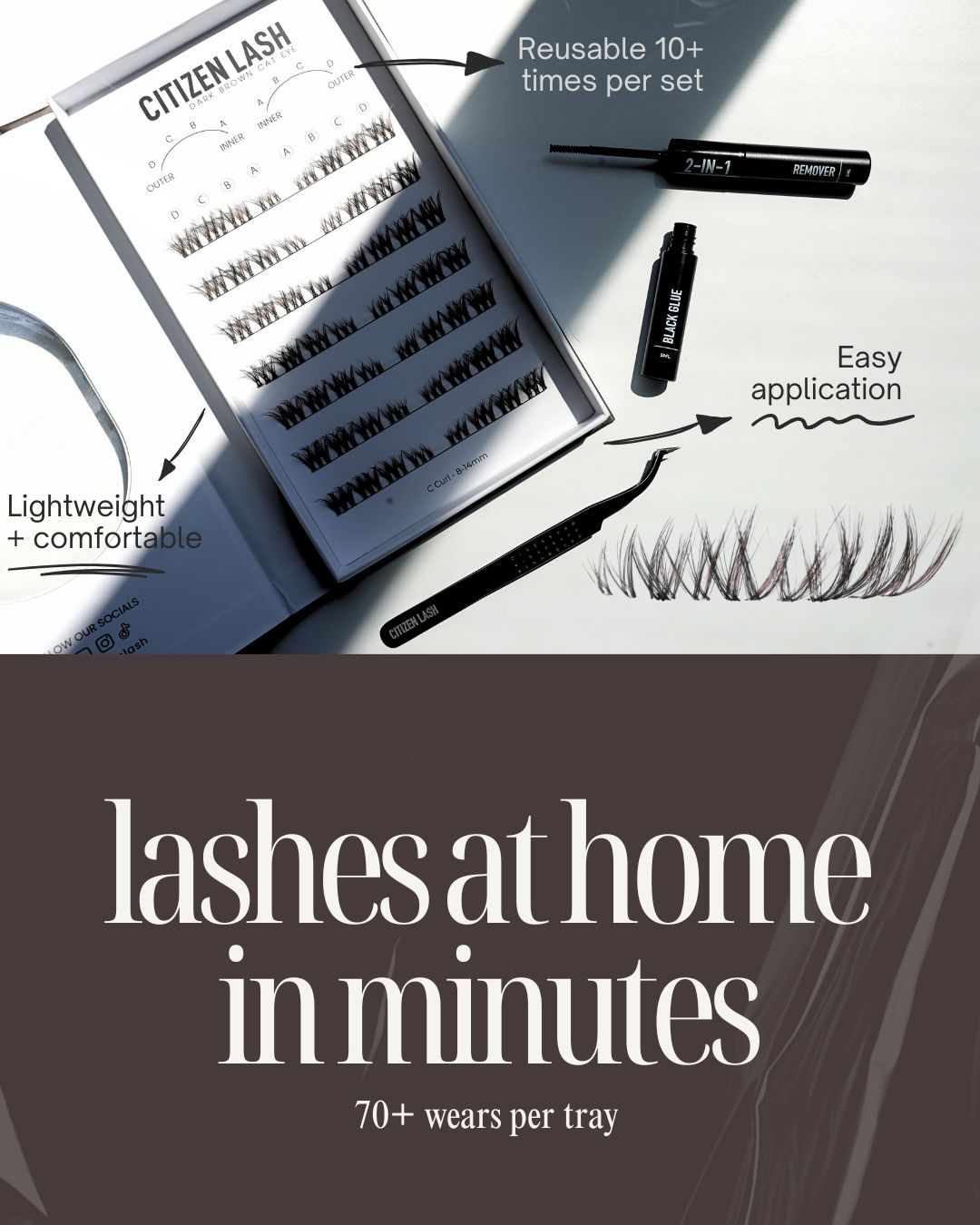Eyelash product with packaging labeled 'Citizen Lash' on a light gray background.