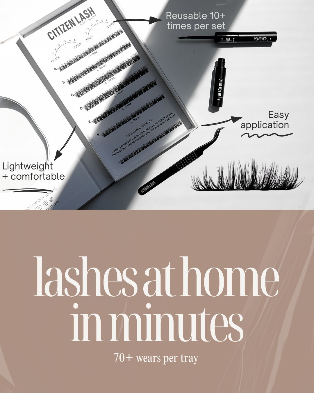 Eyelash packaging with text on a light background
